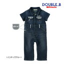 ミキハウス正規販売店/ミキハウス ダブルビー mikihouse 8オンスデニムの半袖カバーオール〈S-M(70cm-90cm)〉