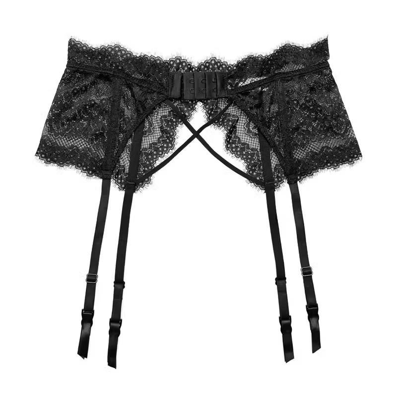 ガーターベルト 普段使い シンプル の 欧米の 魅惑的 黒の 広がった 軟骨 まつげ レース 金属 クリップ 3 列 5つの バックル ストッキング ガーター