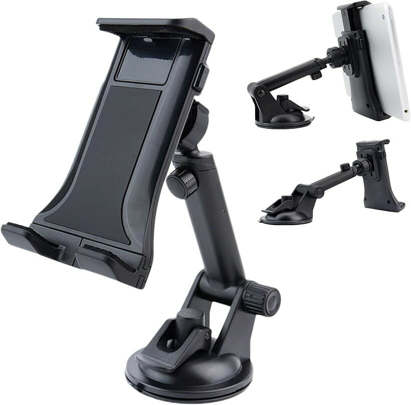 タブレットホルダー 車載用 吸盤式 iPad mini対応 ダッシュボード スタンド 角度調整可能 滑り止めアーム (ブラック)