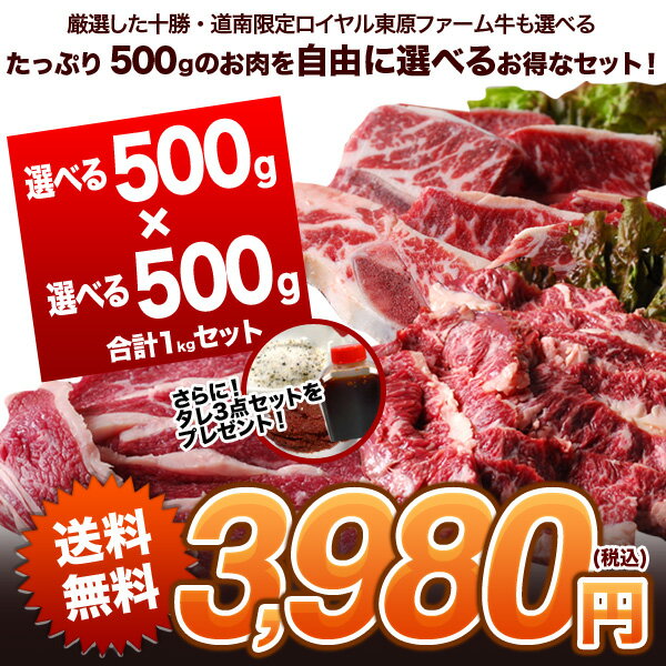 【送料無料】お好みで500gのお肉から自由に選べるお試し1kgセット！今ならおまけ付【あす楽対応_関東】【あす楽対応_甲信越】【あす楽対応_北陸】【あす楽対応_東海】【あす楽対応_近畿】【あす楽対応_中国】【sm15-17】【smtb-k】【w1】【FS_708-7】【FD】ハラミ、カルビ、ロース、牛タンスライス！ バーベキューシーズンで今全国から注文殺到中！送料無料！いろんなお肉2種選べて食べ比べ！【ハラミ 国産牛、カルビ、国産豚】　