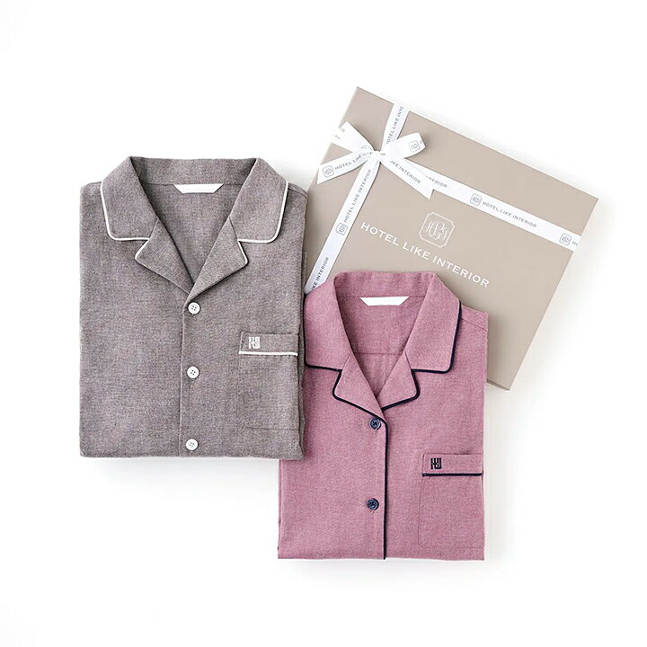ギフトBOX入り ギフト 長袖パジャマセット コットンフランネルパジャマ ルームウェア 上下セットピンク グレー 結婚祝 出産祝 お返し ホテルライクインテリア