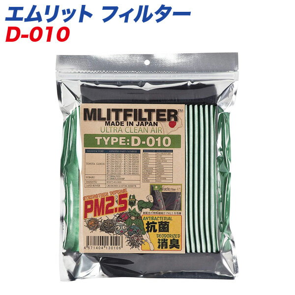 【トヨタ/レクサス/スバル/ダイハツ/マツダ/ニッサン】 自動車用エアコンフィルター 日本製 MLITFILTER エムリットフィルター D-010