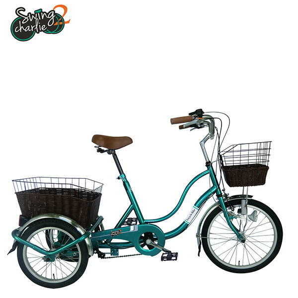 ミムゴ SWING CHARLIE2 三輪自転車G スイング機能 前後カゴ LEDライト 前輪錠 グリーン MG-TRW20Gの画像