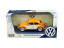 ミニカー 1/24 MOTORMAX☆VW ワーゲン ビートル オレンジ/白(リヤウッドラゲッジ ラック付【予約商品】