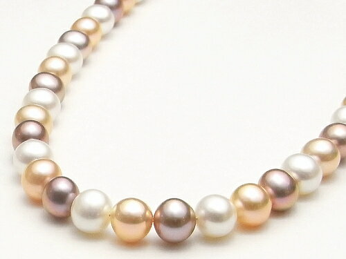 艶々てりてりの極上の美しさ！3色マルチカラーの淡水真珠ネックレス（7.5〜7.0ミリ）