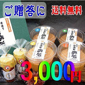 【産地直送・送料無料 】味噌3種セット+味噌雲丹2瓶セット【ご贈答・お歳暮・お中元に】（無添加・国産材料100%天然醸造）