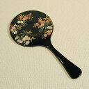 京都のお土産・贈り物丸手鏡　桜の絵柄「弥生」　黒日本らしい桜の模様です！！