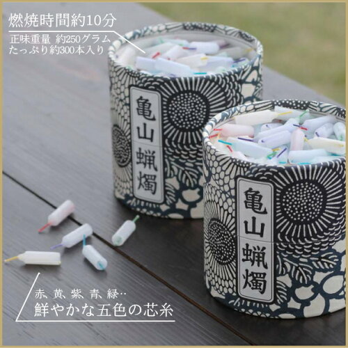 京の着物柄をデザインした筒の箱に、五色の10分ローソクを詰めました。毎日のお勤めに、気分に応じた色のローソクをお使いください。筒箱は和風モダンなインテリア。亀山五色蝋燭【300本入り】【KAMEYAMA0629】