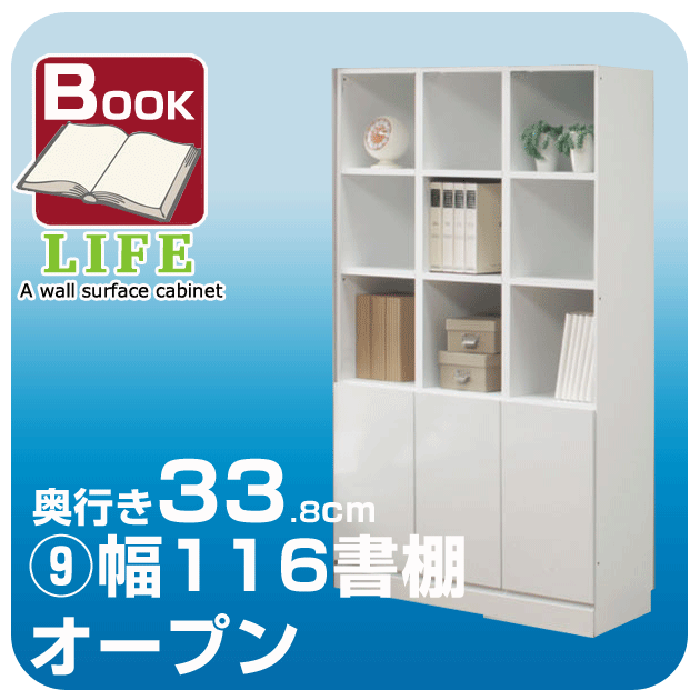 【送料無料】壁面収納家具ライフブックスタイル◆奥行33.8cm【9】幅116cm書棚 オープン【代引不可】[p0622]