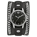 ハーレーダビッドソン Harley-Davidson Harley Davidson 腕時計 時計 Harley-Davidson Women's Crystal Leather Cuff w/ Steel Chain Watch, Black 76L184