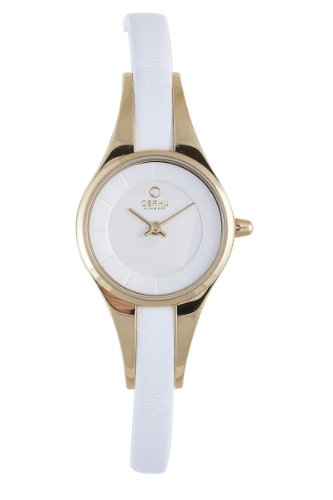 IobN fB[X rv Obaku By Ingersoll Ladies Gold Case White Leather Strap Watch V110LGIRW