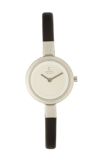 IobN fB[X rv Obaku Women's Quartz Watch with White Dial Analogue Display and Black Leather Strap V129LCIRB-N