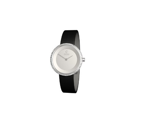 IobN fB[X rv Obaku Women's Quartz Watch with Silver Dial Analogue Display and Black Leather Strap V146LCIRB1