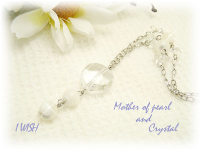 パワーストーン 天然石 ネックレス ・ マザーオブパール と 水晶 の ネックレス