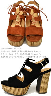 【1000円OFFクーポン対象】 cavacava サヴァサヴァ cava cava サバサバ 厚底サンダル 本革 レザー ギリー レースアップ チャンキーヒール 7305283 新作 20%OFFセール