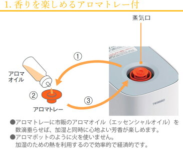スチーム加湿器 アロマトレー 1.6L コンパクト 小型 ツインバード SK-4975W 約10時間連続加湿 パーソナル加湿器 小型 卓上