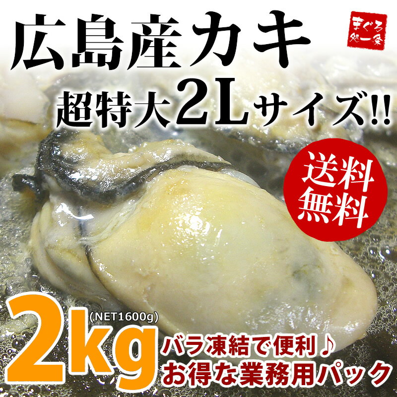 【送料無料】肉厚でぷりっぷり！特大真牡蠣2kg(NET1600g)！安心の広島産。迫力の2Lサイズでカキフライや・バター焼き♪※加熱用【カキ、かき】【激安】【45％OFF】【ギフト】【2sp_120810_green】[[牡蠣1kg-2p]