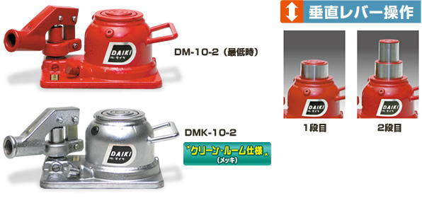 【ダイキ　DAIKI】　2段式　低床ミニジャッキ　【DMK-10-2】クリーンルーム仕様（メッキ）　垂直レバー操作