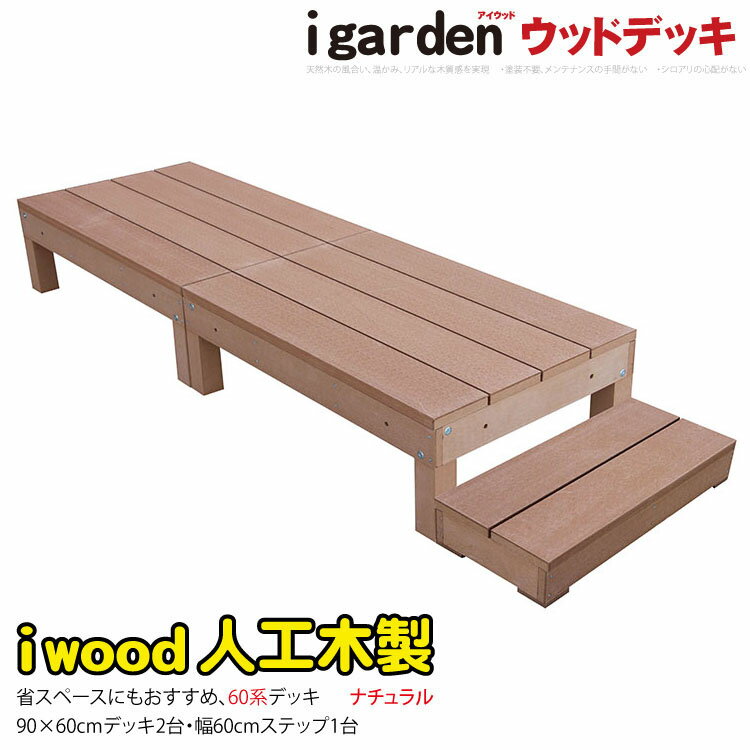 【送料無料】 ウッドデッキ 人工木 樹脂 アイウッドデッキ 3点セット 60系 ナチュラル…...:igarden:10000853