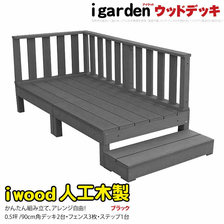 【送料無料】アイウッドデッキ 6点セット 0.5坪 ブラック アイウッドデッキ 人工木ウッ…...:igarden:10000598