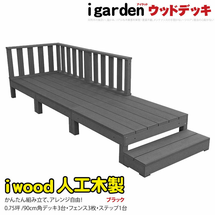 ウッドデッキ 人工木 樹脂 アイウッドデッキ 7点セット 0.75坪 ブラック 人工木ウッ…...:igarden:10000599