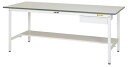 ####u.ヤマキン/山金工業【SUP-1260UT-WW】ワークテーブル 150シリーズ 固定式 キャビネット付 H740mm 半面棚板付 組立式
