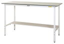 ####u.ヤマキン/山金工業【SUPAH-1545T-WW】ワークテーブル 150シリーズ 固定式 高さ調整タイプ H900mm〜H1200mm 半面棚板付 組立式