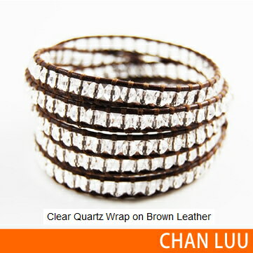 yCHAN LUU Kiz chanluu@`[ BS-1289Clear quartz wrap bracelet on brown leather NANH[c bv uXbg@uZupv yKi戵X܁zyyMt_z