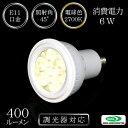 LED電球調光対応 LEDハロゲンランプ 100V6W 口金E11 保証2年 MR16サイズ 明るさ400ルーメン(従来電球50W相当) 電球色(2700K) 照射角45°
