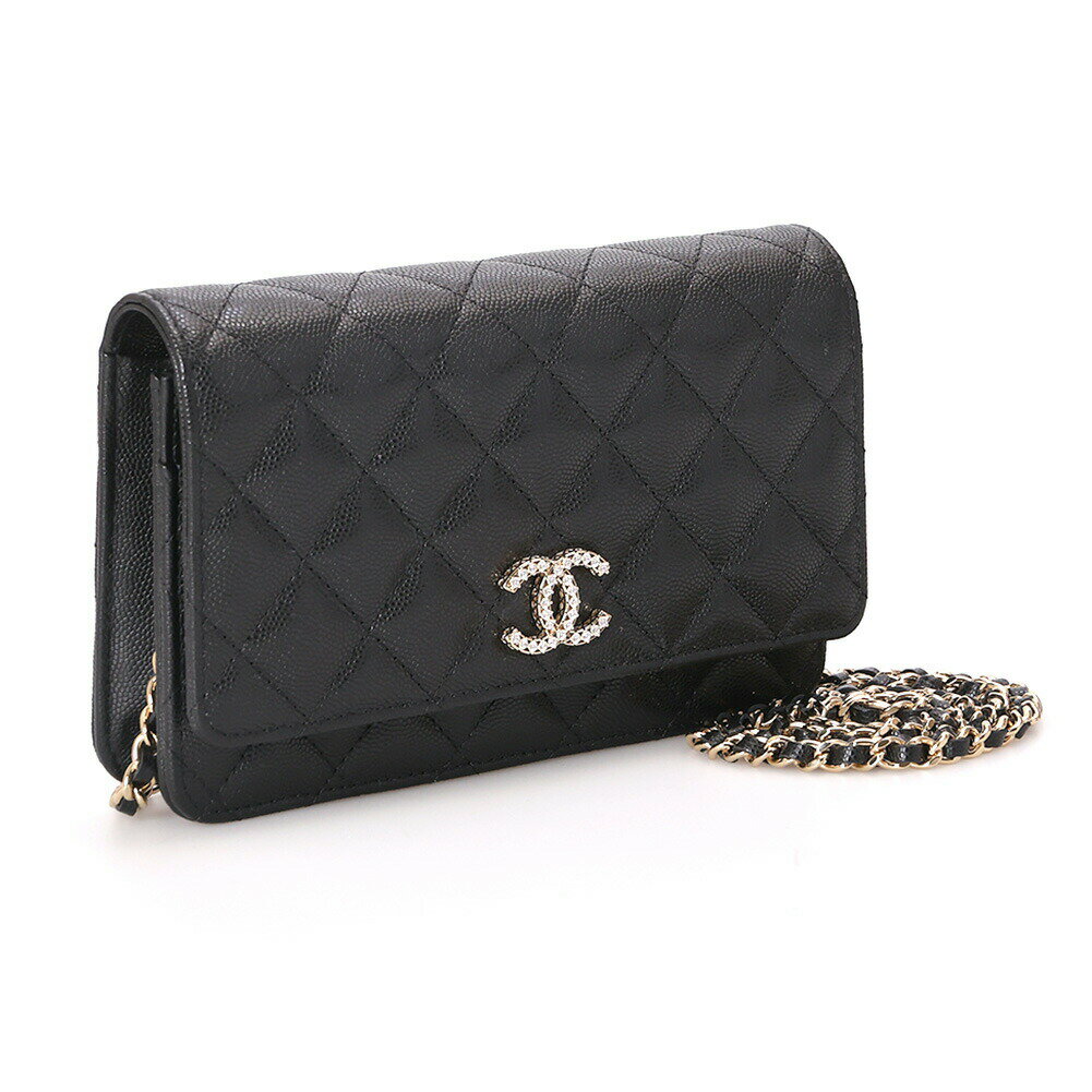 〈クーポン5%OFF〉シャネル／CHANEL ”チェーンウォレット”　ミニバッグ・ショルダーバッグ・リストレット付き長財布・GOLD金具・マトラッセ・キャビアスキン(ブラック) AP3395 B12928 94305／BLACK[返品OK]