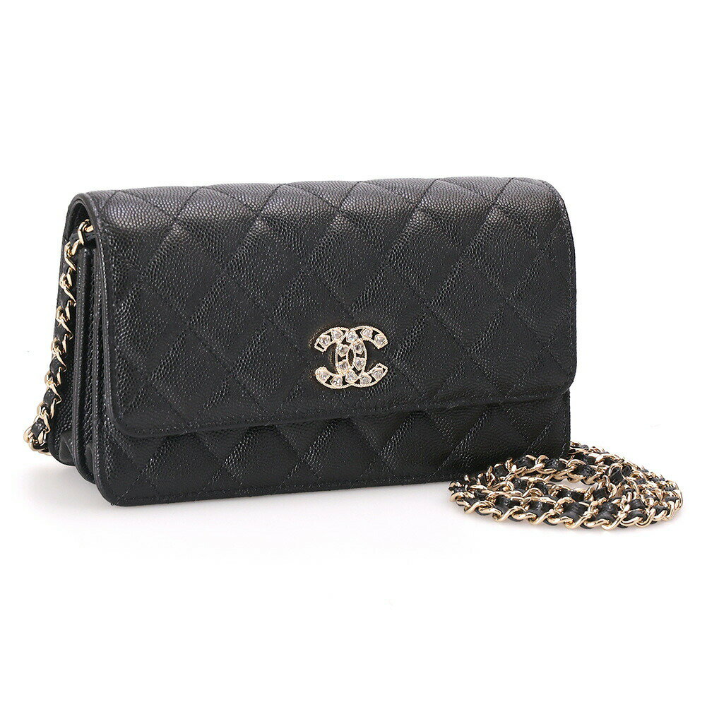 〈クーポン5%OFF〉シャネル／CHANEL ”チェーンウォレット”　ミニバッグ・ショルダーバッグ・リストレット付き長財布・GOLD金具・マトラッセ・キャビアスキン(ブラック) AP4529 B19735 94305／BLACK[返品OK]
