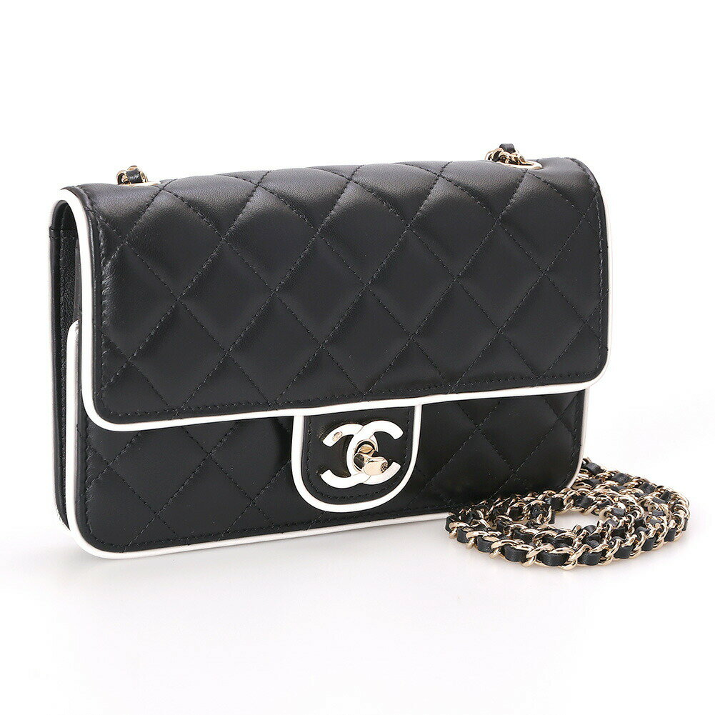 〈クーポン5%OFF〉シャネル／CHANEL ”チェーンウォレット” ミニバッグ・ショルダーバッグ・リストレット付き長財布・CCロゴ・ココマーク・パーティーバッグ・イブニングバッグ・クロスボディ(ブラック×ホワイト) AP4511 B19460 NAFJO／BLACK*WHITE[返品OK]