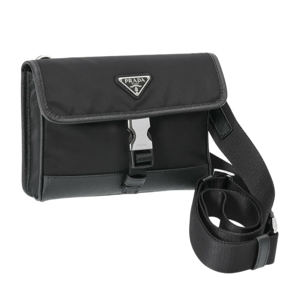 〈クーポン5%OFF〉プラダ／PRADA ”Re-Nylon xサフィアーノレザー スマートフォンケース” ID＆ストラップ付携帯ケース(ブラック) 2ZH108 TESSUTO + SAFFIANO(2DMH)NERO[返品OK]