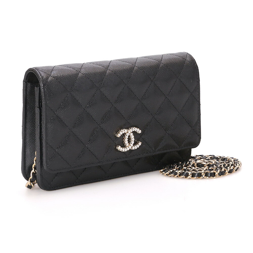 【クーポン5%OFF】シャネル／CHANEL ”チェーンウォレット”　ミニバッグ・ショルダーバッグ・リストレット付き長財布・GOLD金具・マトラッセ・キャビアスキン(ブラック) AP3395 B12928 94305／BLACK[返品OK]