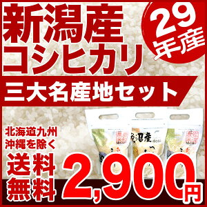 新潟産コシヒカリ 三大名産地（魚沼産 岩船産 佐渡産）食べ比べセット 1kgX3袋 29年産【送料無料】(北海道、九州、沖縄除く)