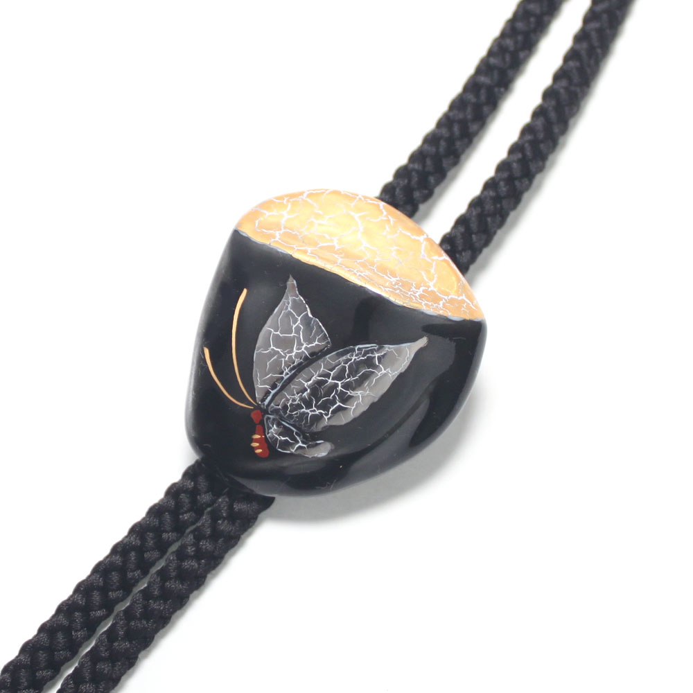 【工房限定オリジナル商品】伊万里焼　ループタイ　メンズ黒釉　手びねり　金彩貫入蝶　逸品物還暦 古希 喜寿 退職記念・贈り物　【楽ギフ_包装選択】【楽ギフ_メッセ入力】★送料無料