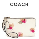 コーチ COACH ポーチ★正規アウトレット★今だけ送料無料!★フローラル プリント コーテッド キャンバス コーナー ジップ リストレット ポーチ 65307 LIF2N(チョーク×フィールドフローラル)【FKS】