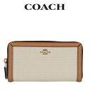 コーチ COACH レディース 財布 ラウンドジップ長財布 長財布 91757 B4PU2(ブラス×キャンバス ライト サドル) ホワイト