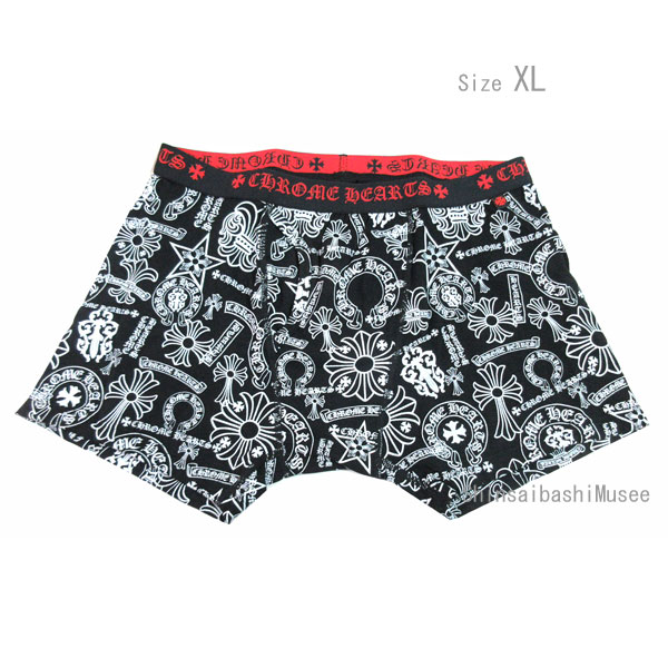 《新品》CHROMEHEARTS クロムハーツ ショート ボクサー パンツ ミックスド モチーフ 黒 白 赤ロゴ XLサイズ メンズ 箱 正規品 ≪Brand new≫Chrome Hearts Men's Short Boxer Shorts Mixed Motif Black White Red Logo Size XL Authentic