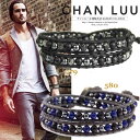 CHAN LUU メンズ レザー マットオニキス&ヘマタイトミックス 2連 ブレスレット チャンルー正規販売店【あす楽対応】□