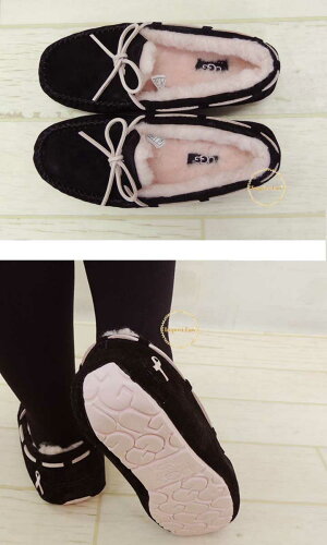 UGGアグ正規品ピンクリボン限定ダコタシープスキンモカシンスリッポンBREASTCANCER1002959刺繍がかわいい♪日本未発売□