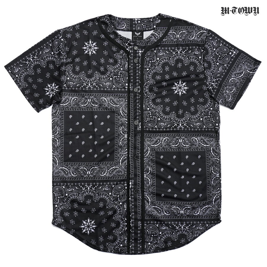 【送料無料】M TOWN PAISLEY BASEBALL JERSEY【BLACK】(M・L・XL・2XL)(通販 メンズ 大きいサイズ 服 ベースボール ジャージ シャツ ペイズリー バンダナ BANDANA <strong>半袖</strong> ショートスリーブ ユニフォーム)