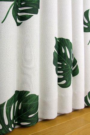 54サイズカーテン（D-0321）グリーン幅100X90-150cm　1枚【北欧　グリーン　遮光性　モンステラ　モダン　シンプル　観葉植物】