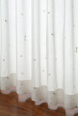 54サイズレースカーテン（L-0123）アイボリー幅100X88-148cm　1枚【シンプル　ナチュラル　アイボリー　小花刺繍　ボイル】
