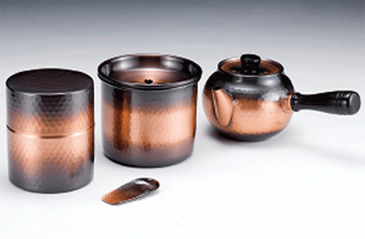 【真心の銅具】 純銅赤銅仕上げ 急須（横手）＆建水＆茶筒（茶箕付） BC-223茶を飲み、茶器を愛でる。