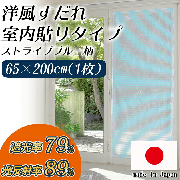 洋風すだれ 室内用 すだれ おしゃれ モダン 洋風 プレミアム 窓貼り用 ストライプブルー…...:ioo-neruco:10004492