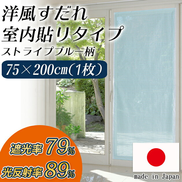 洋風すだれ 室内用 すだれ おしゃれ モダン 洋風 プレミアム 窓貼り用 ストライプブルー…...:ioo-neruco:10004493