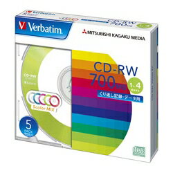 CD-RW 700MB PCデータ用 4倍速 5枚スリムケース入り カラーミックス　三菱化学メディア SW80QM5V1 【10Aug12P】