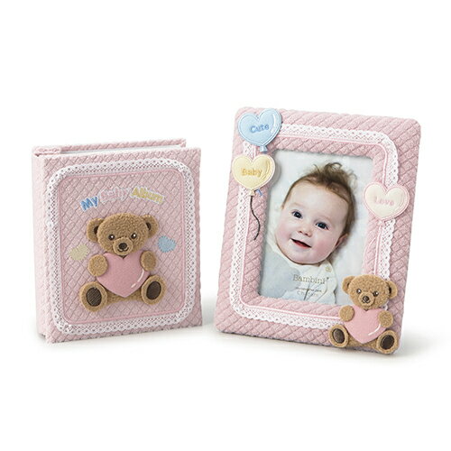 在庫限り 【写真立て フォトフレーム フォトアルバム 出産祝い】フレーム&アルバムセット くま ピンク 849-428【Bambini】【20P03Dec16】【HLS_DU ギフト】【インテリア 置物 オブジェ 結婚祝い 出産祝い ギフト 動物 おしゃれ 母の日】