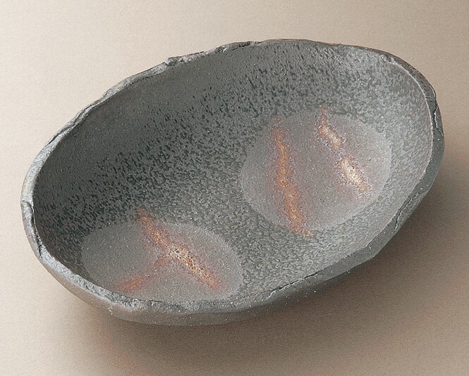 炭化8.0楕円皿陶器　信楽焼　キッチン　和食器　盛鉢　皿彩り屋_